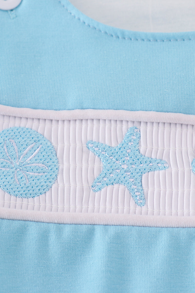 White starfish embroidery smocked bubble