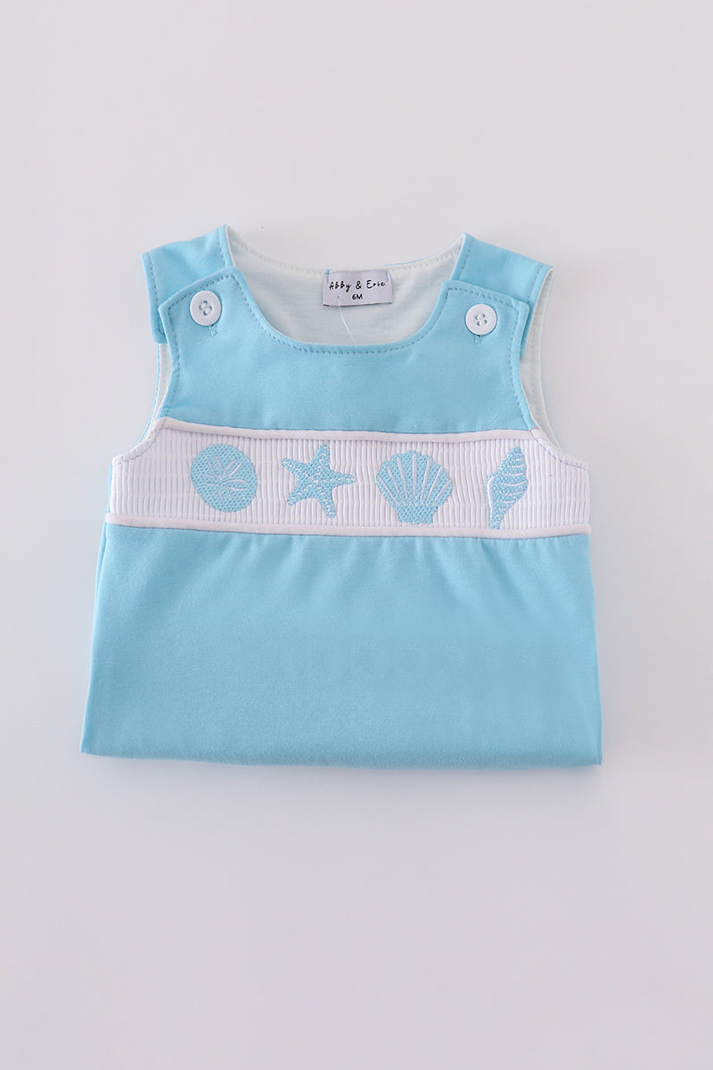 White starfish embroidery smocked bubble
