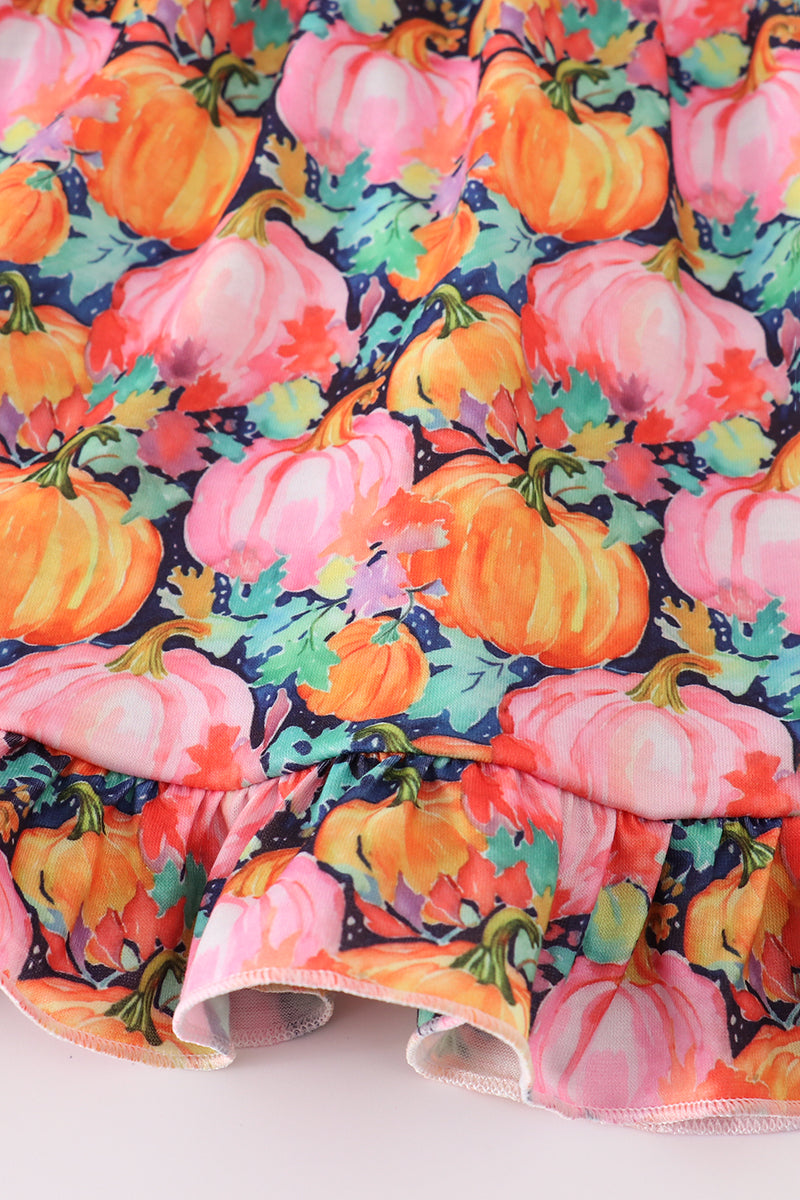 Pink pumpkin print ruffle pants set