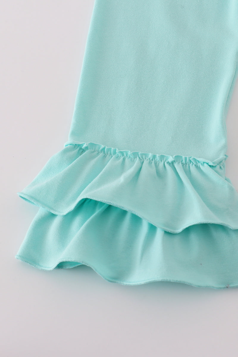 Pink pumpkin print ruffle pants set