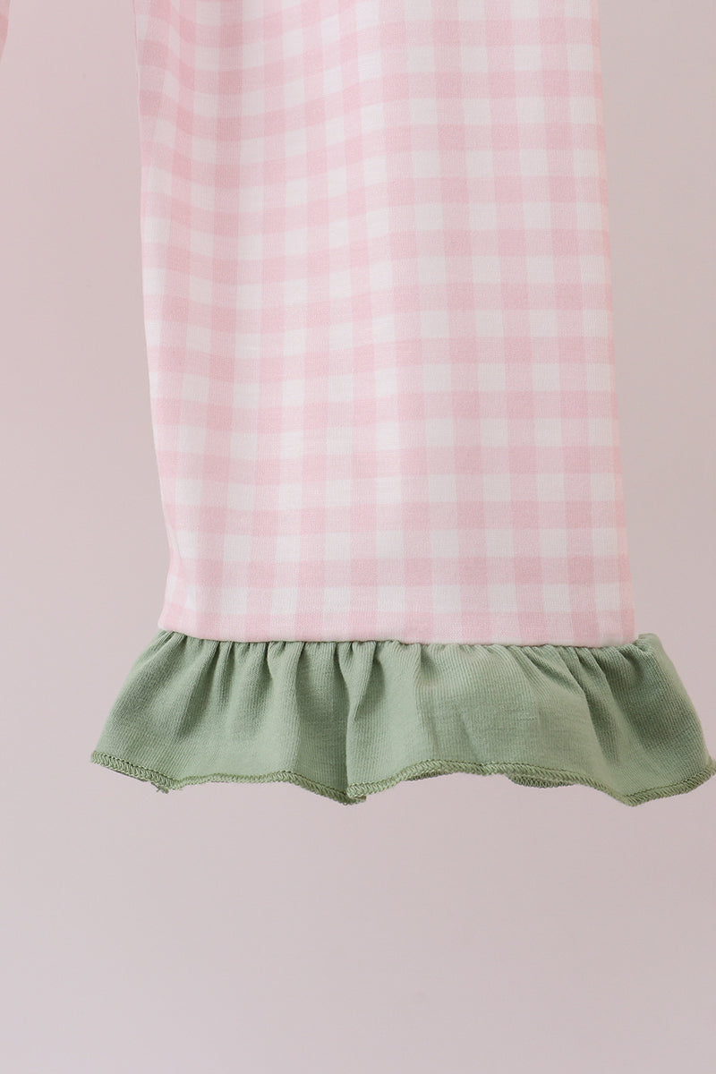 Pink nutcracker embroidery gingham pajama set