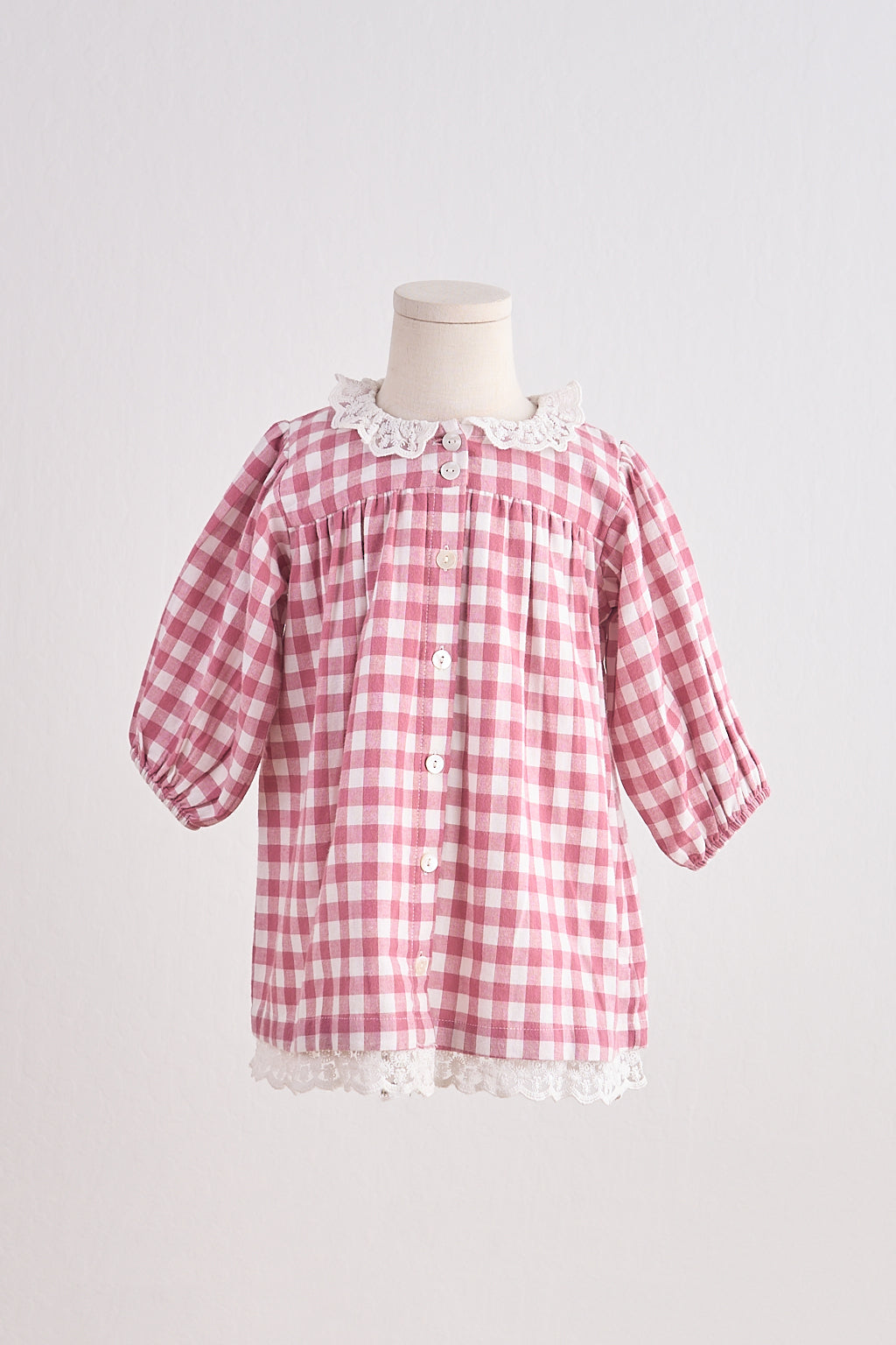 Pink gingham flannel lace dress