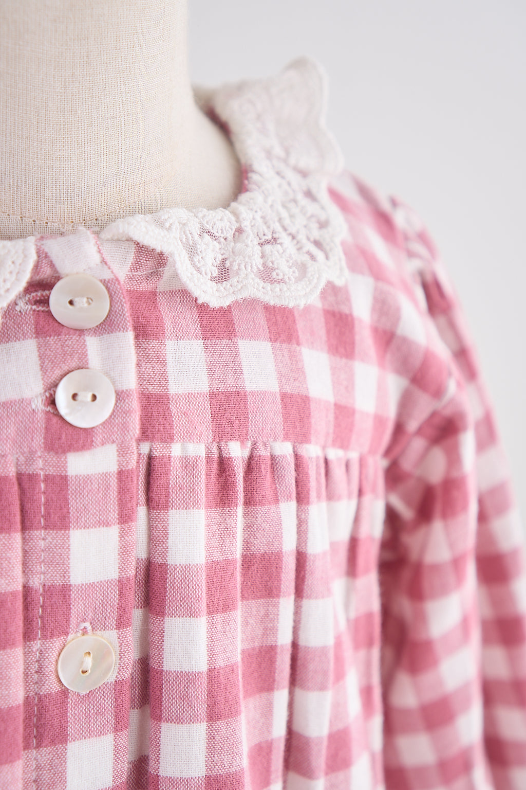 Pink gingham flannel lace dress