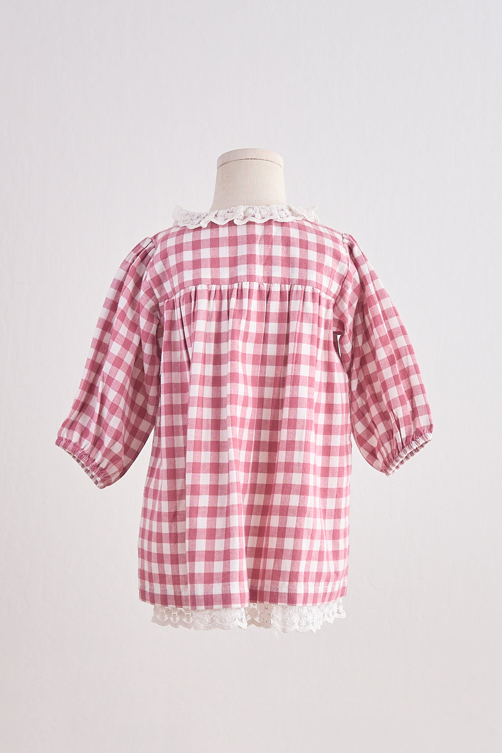 Pink gingham flannel lace dress