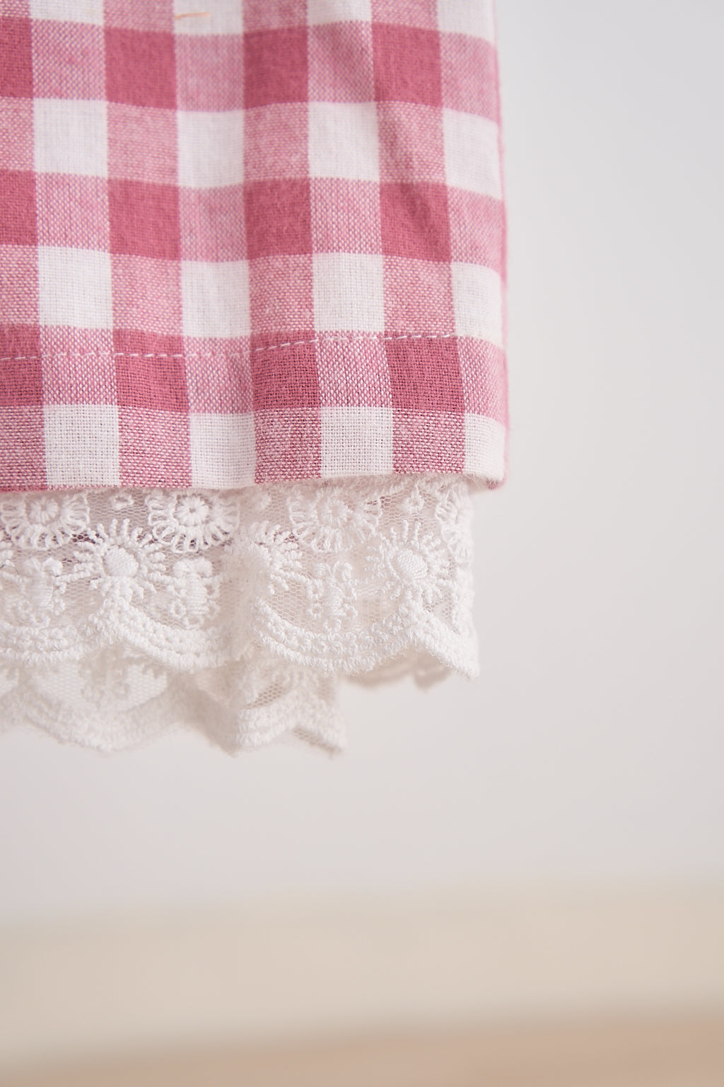Pink gingham flannel lace dress