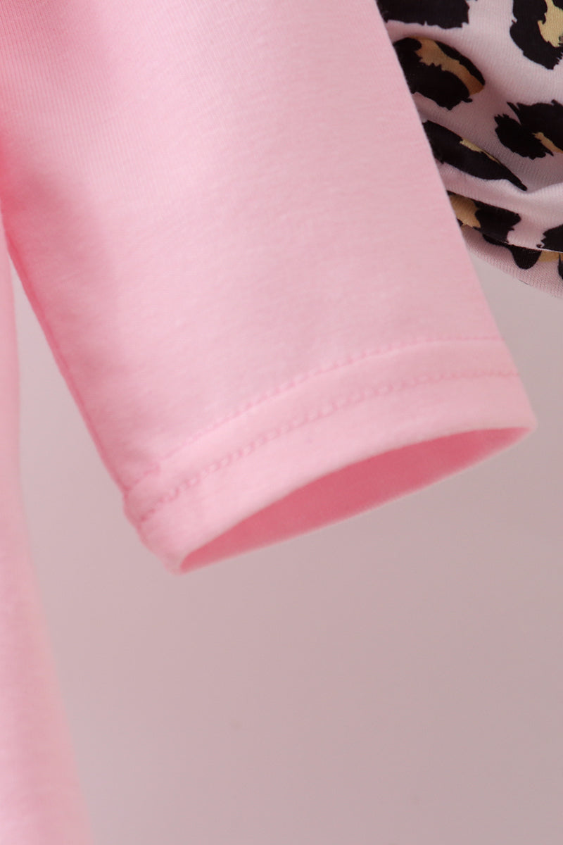 Pink santa claus leopard ruffle bloomer set