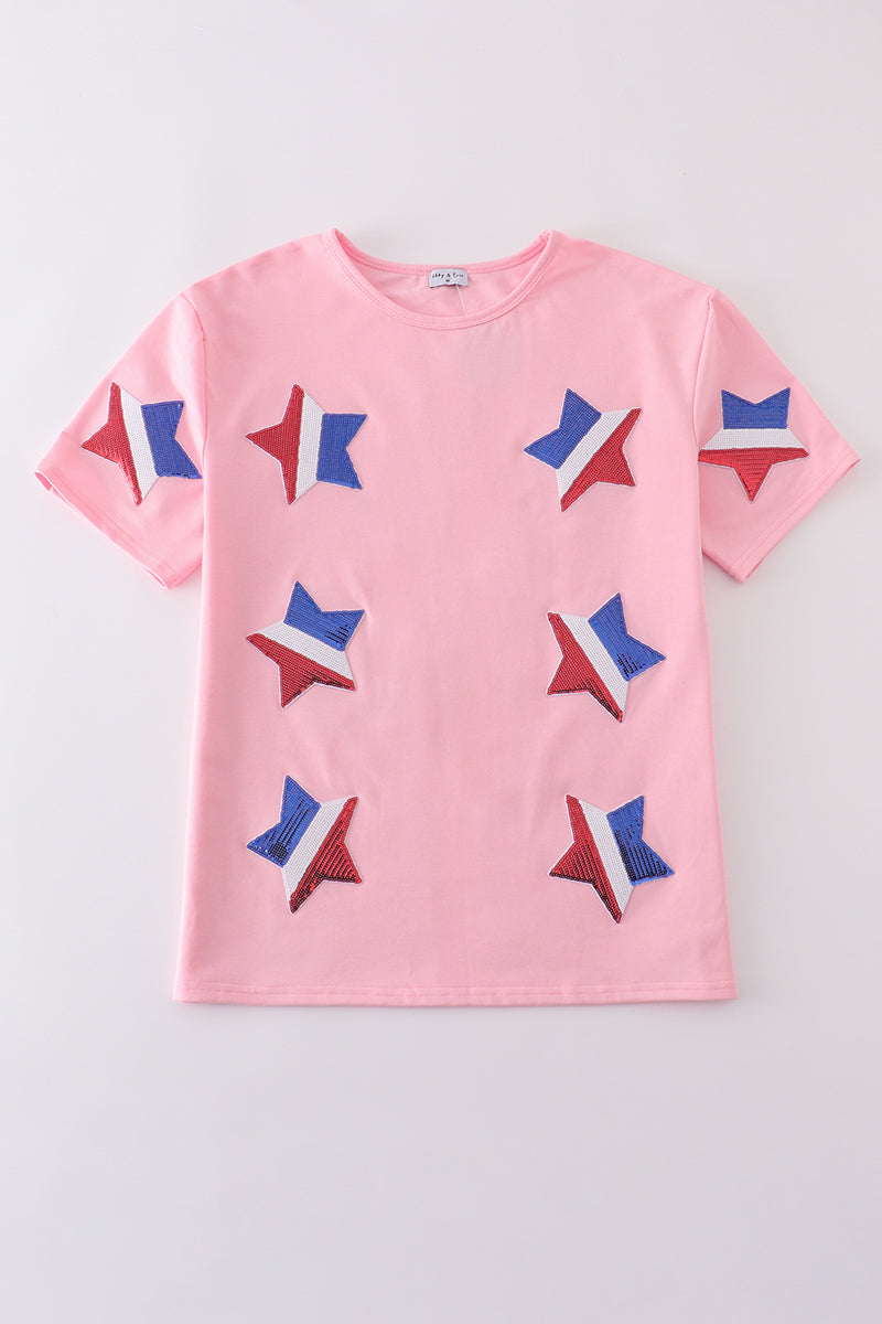 Pink star sequin mom&me top