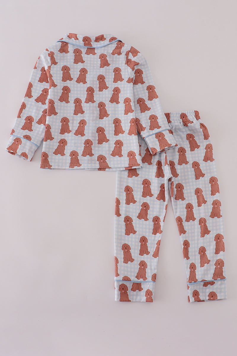 Pink puppy print pajamas set