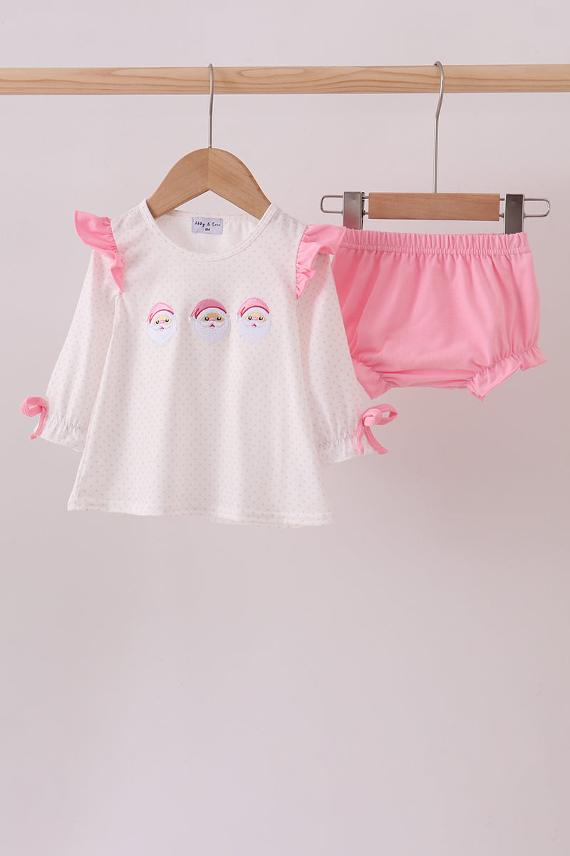Pink santa claus embroidery ruffle bloomer set