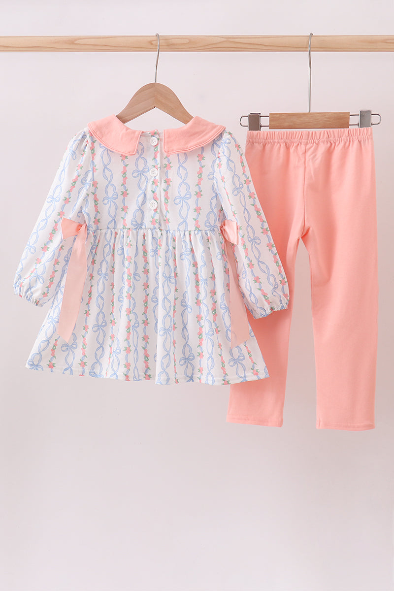 Pink floral bow embroidery set