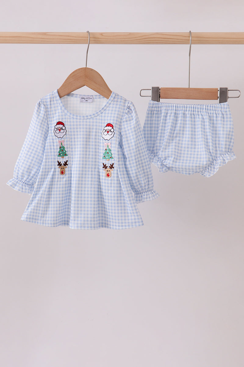Blue santa claus embroidery bloomer set
