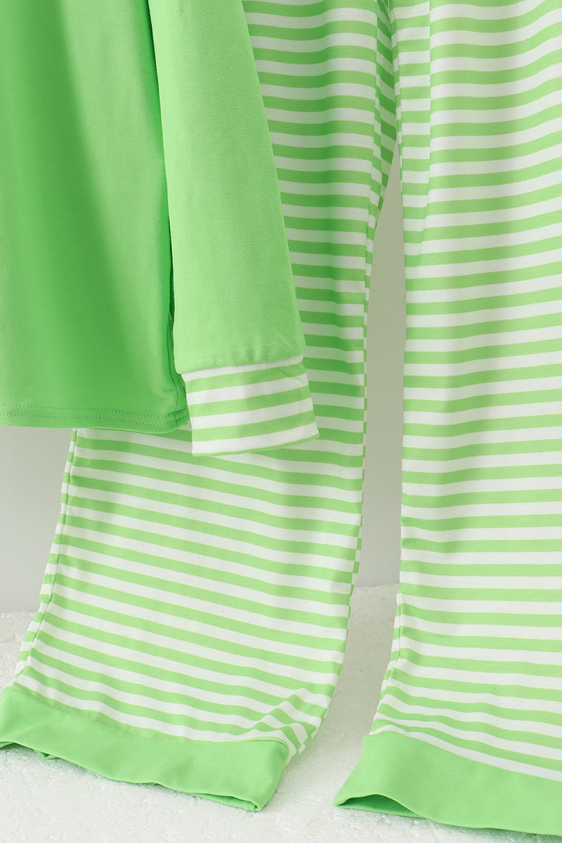 Green grinch embroidery adult pajamas set