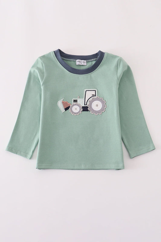 Blue excavator applique top