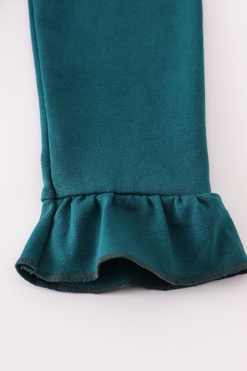 Blue dinosaur embroidery plaid ruffle pants set