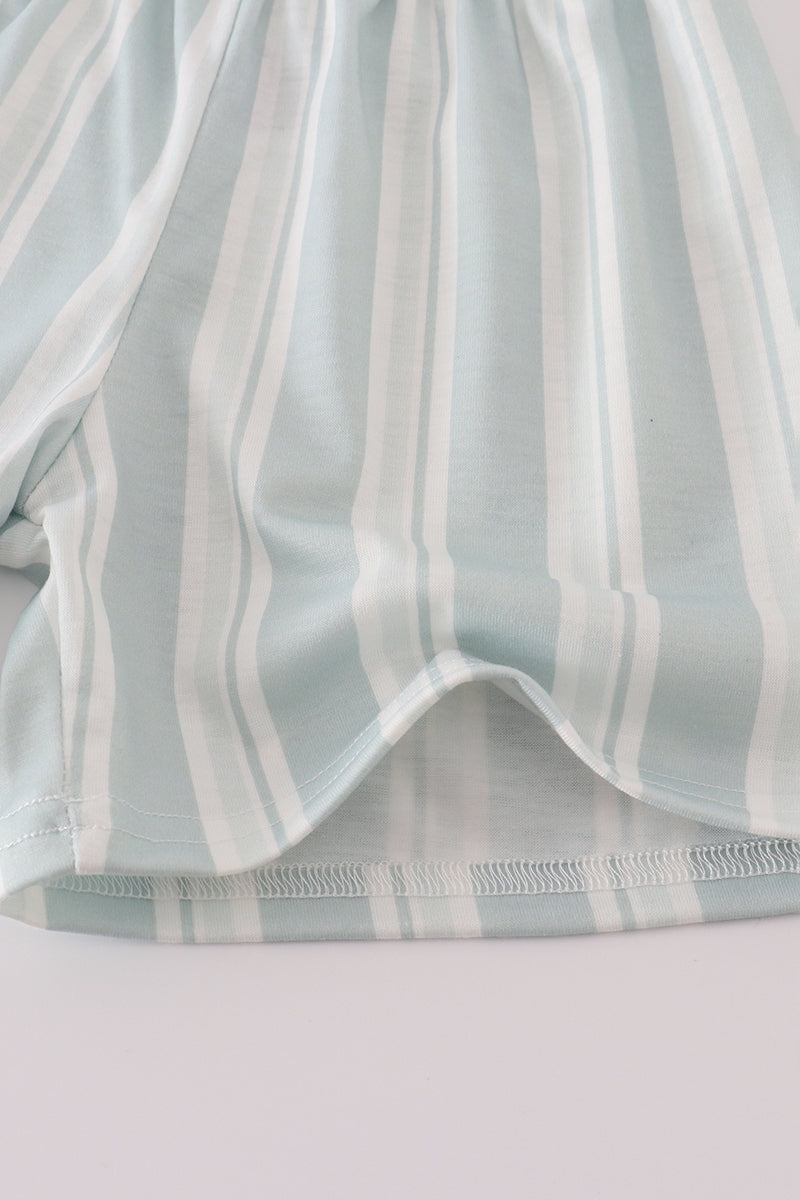 Blue flamingo embroidery short set