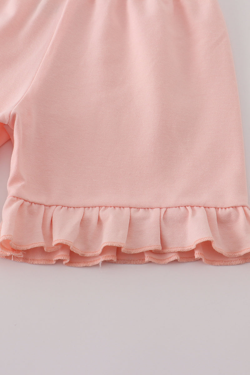 Pink floral character applique ruffle shorts set