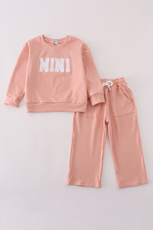 Pink MINI french knot pants set