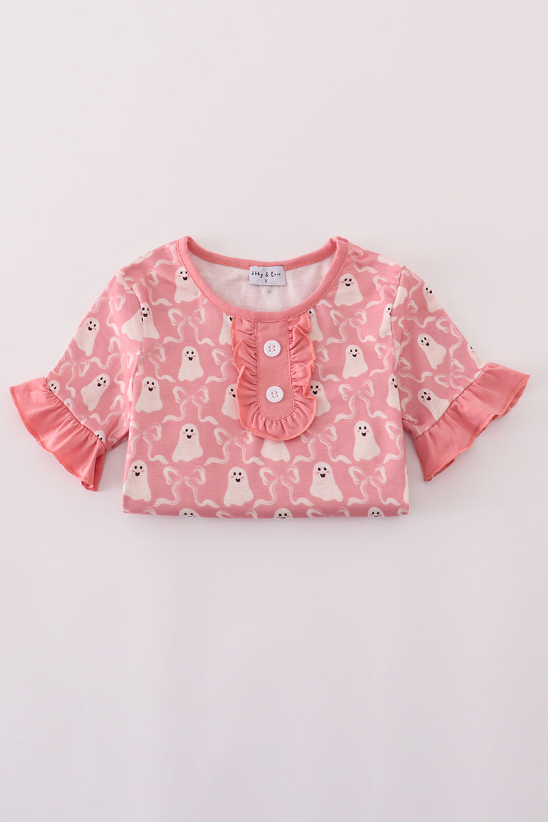 Halloween ghost print ruffle pajama set
