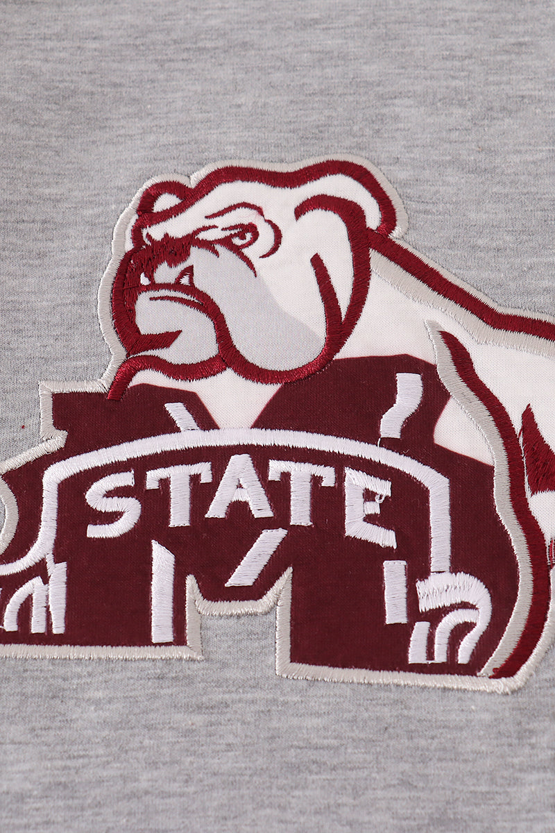 Maroon Mississippi embroidery bow skorts set