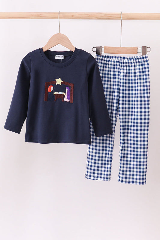 Navy nativity embroidery pants set