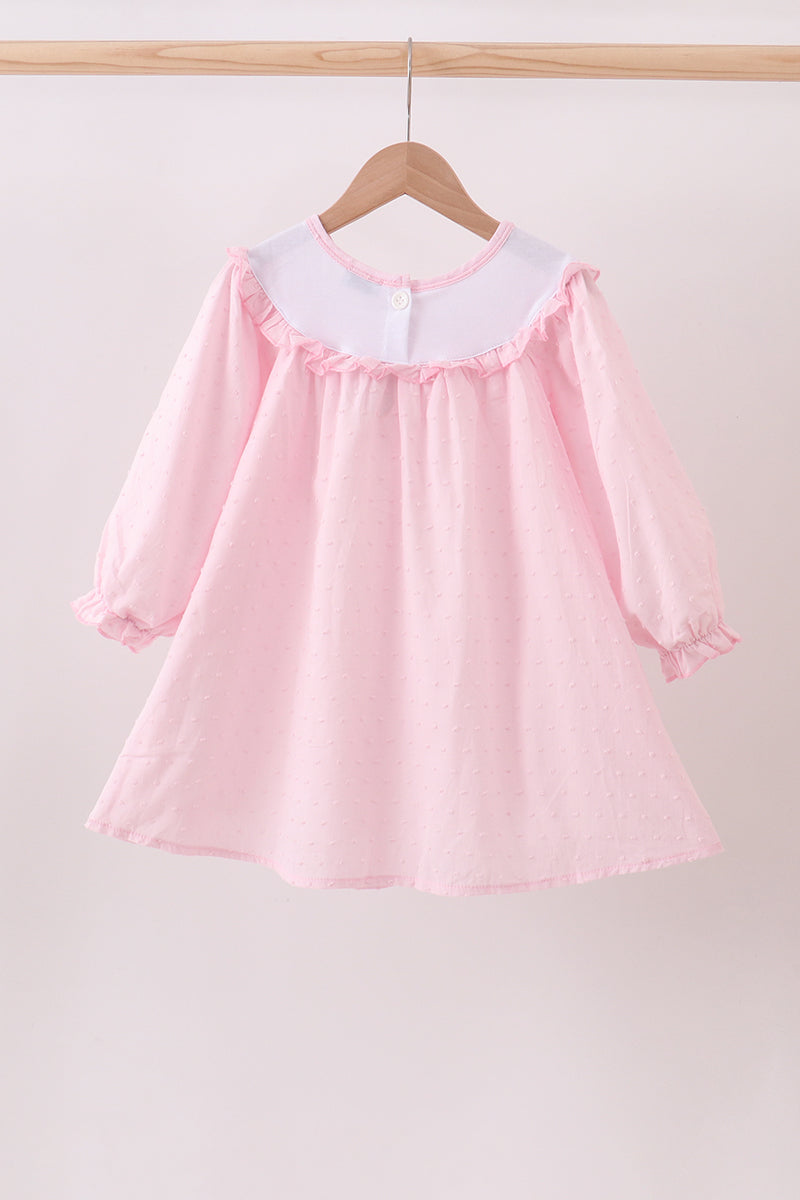 Pink bow embroidery swiss dot dress