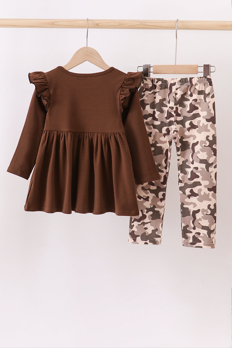 Camouflage duck embroidery ruffle pants set