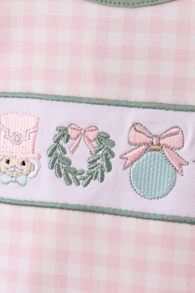 Pink nutcracker embroidery gingham pajama set