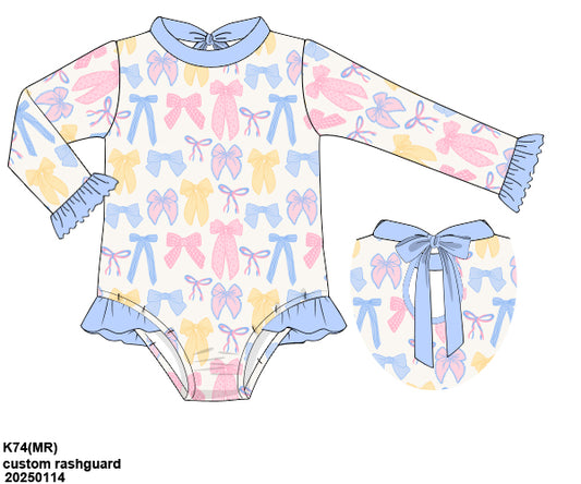 Pastel Bows swim rashguard