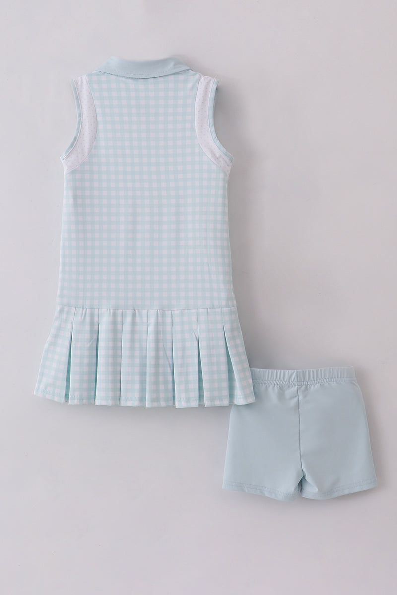 Blue active gingham shorts dress set