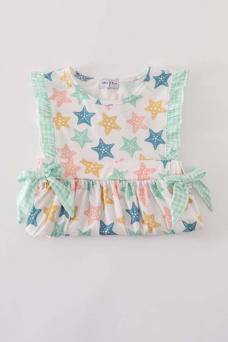 Blue seashell bow ruffle shorts set