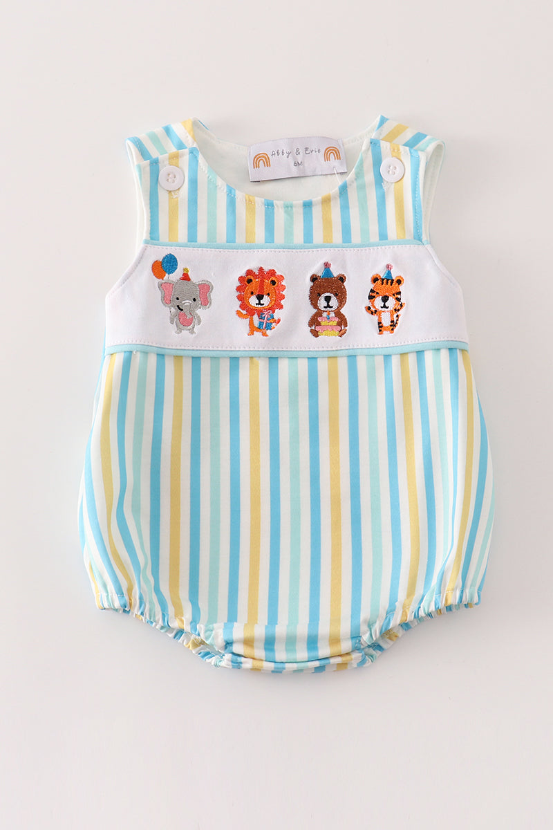 Blue animals birthday embroidery boy bubble