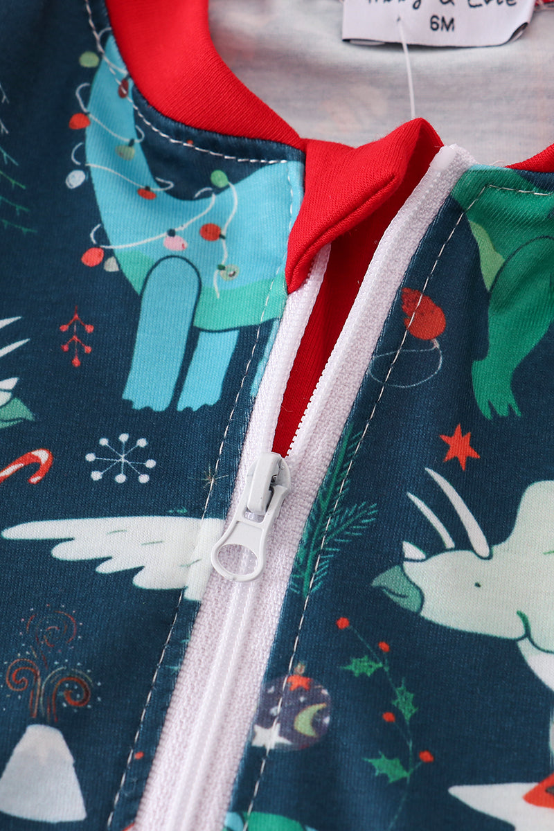 Green dinosaur print romper