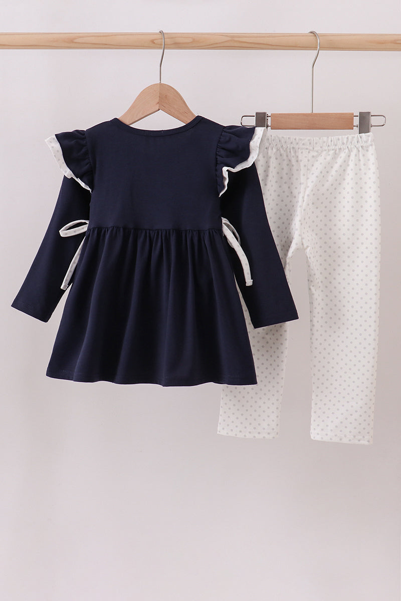 Navy christmas santa claus embroidery pants set