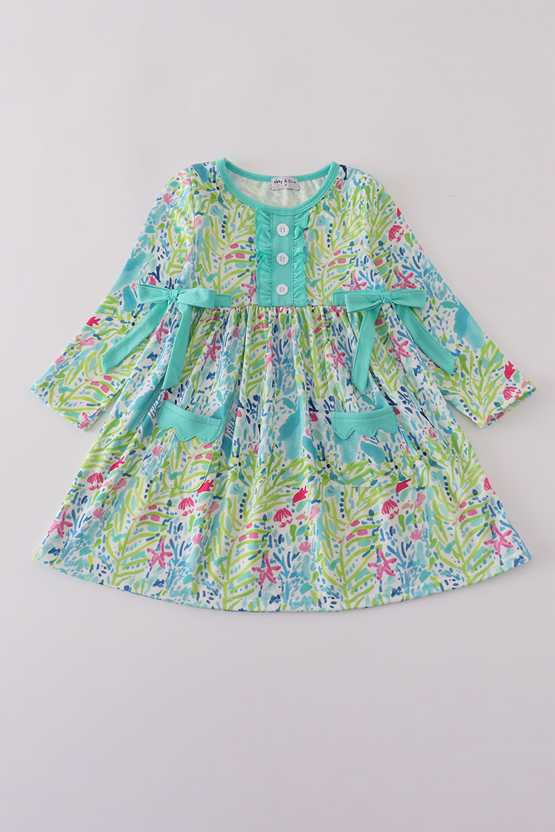 Green meadow splash ruffle dress