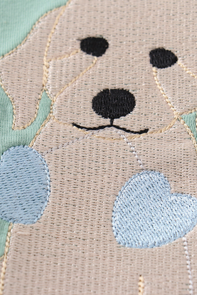 Green Valentine puppy embroidery boy set