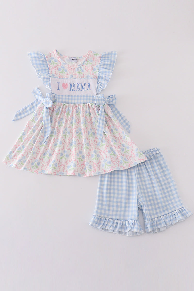Blue I love mama embroidery girl set