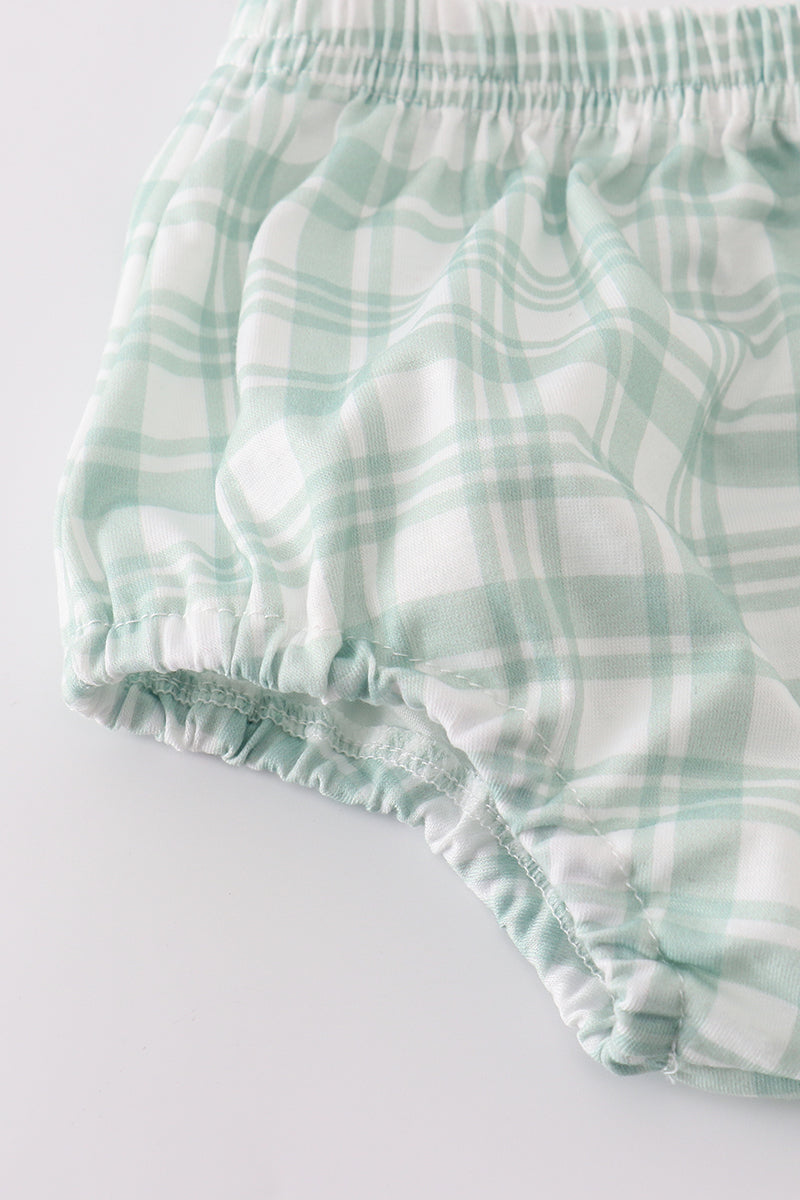 Green farm embroidery smocked boy bloomer set