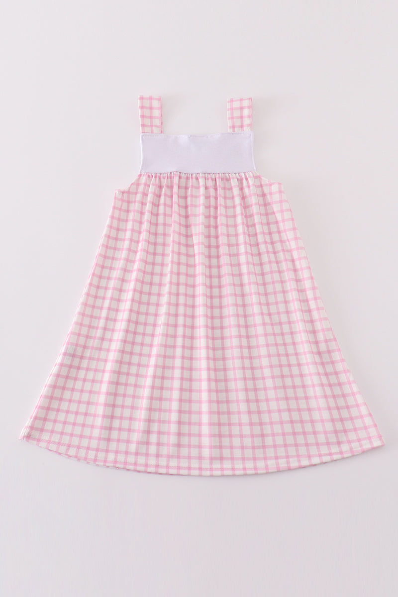 Pink easter cross sheep embroidery dress