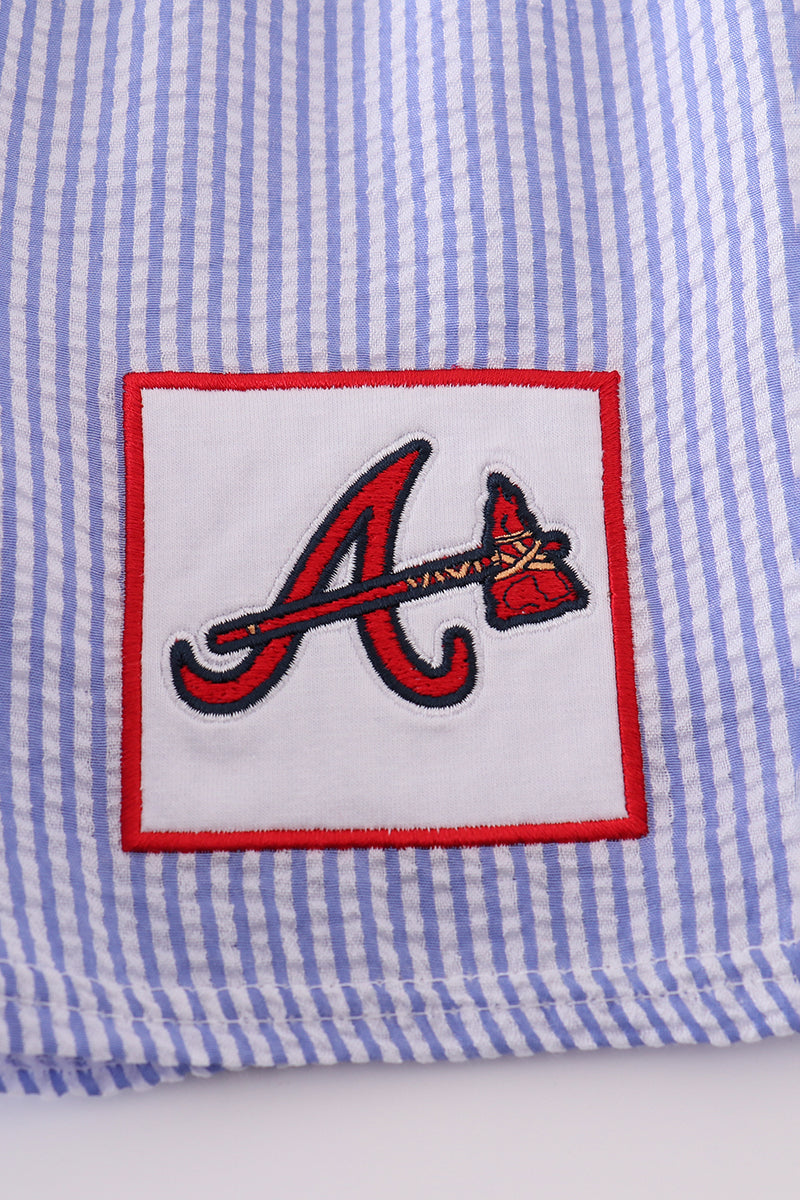 Navy seersucker Georgia Atlanta Braves embroidery boy swim trunks