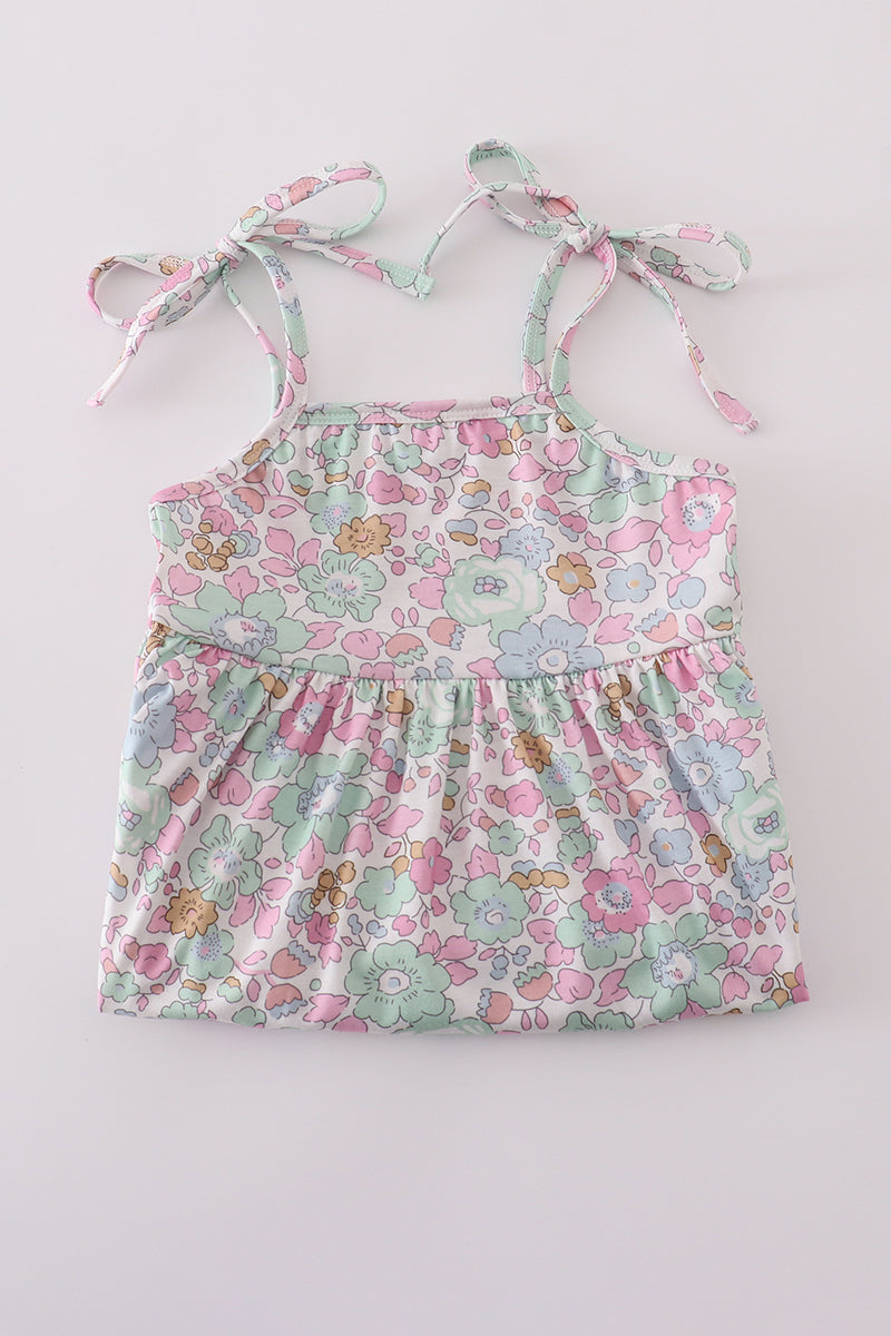 Mint pink floral print set