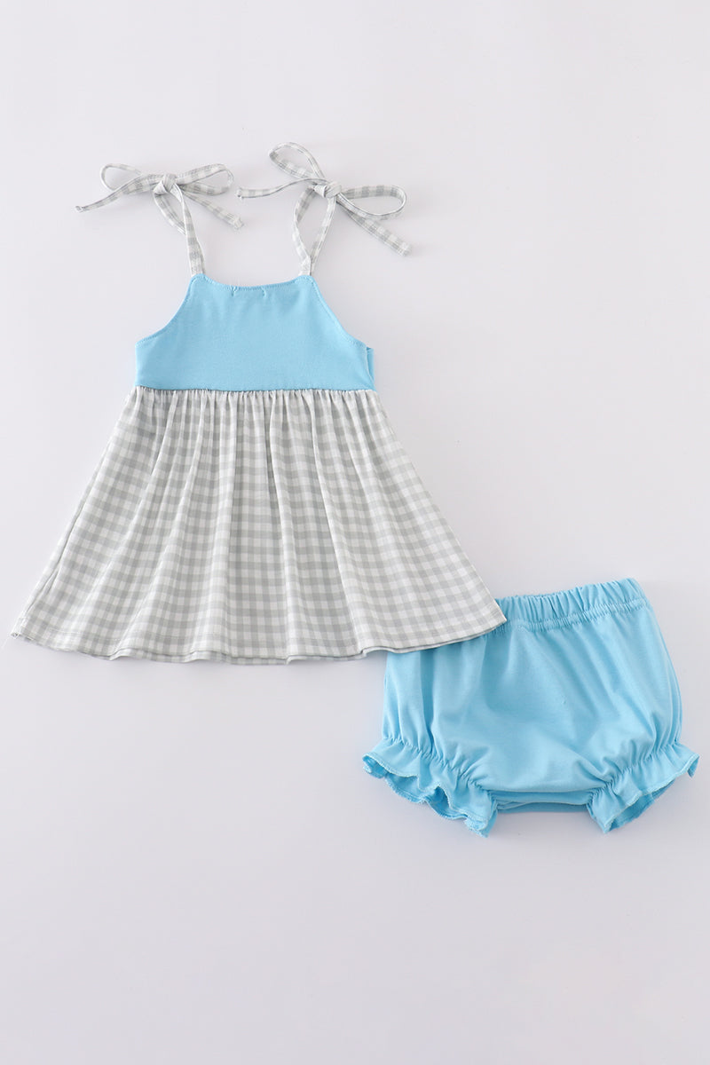 Blue farm chicken embroidery bloomer set