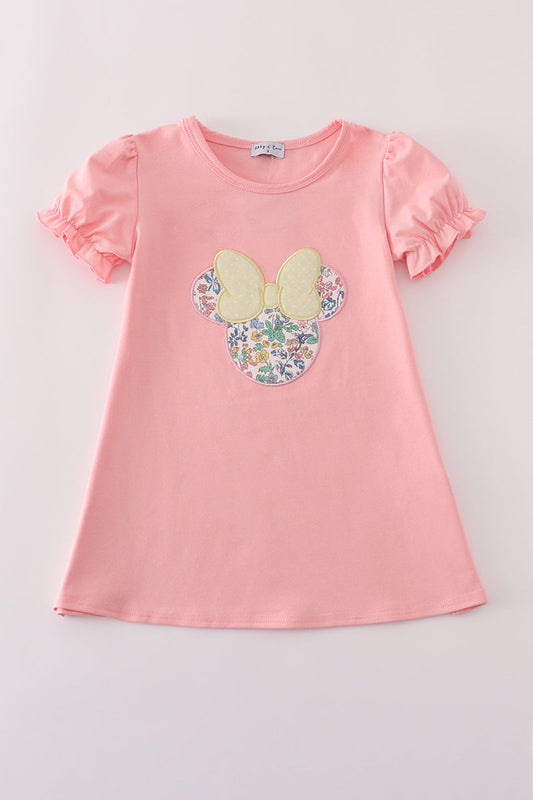 Pink floral character applique dress