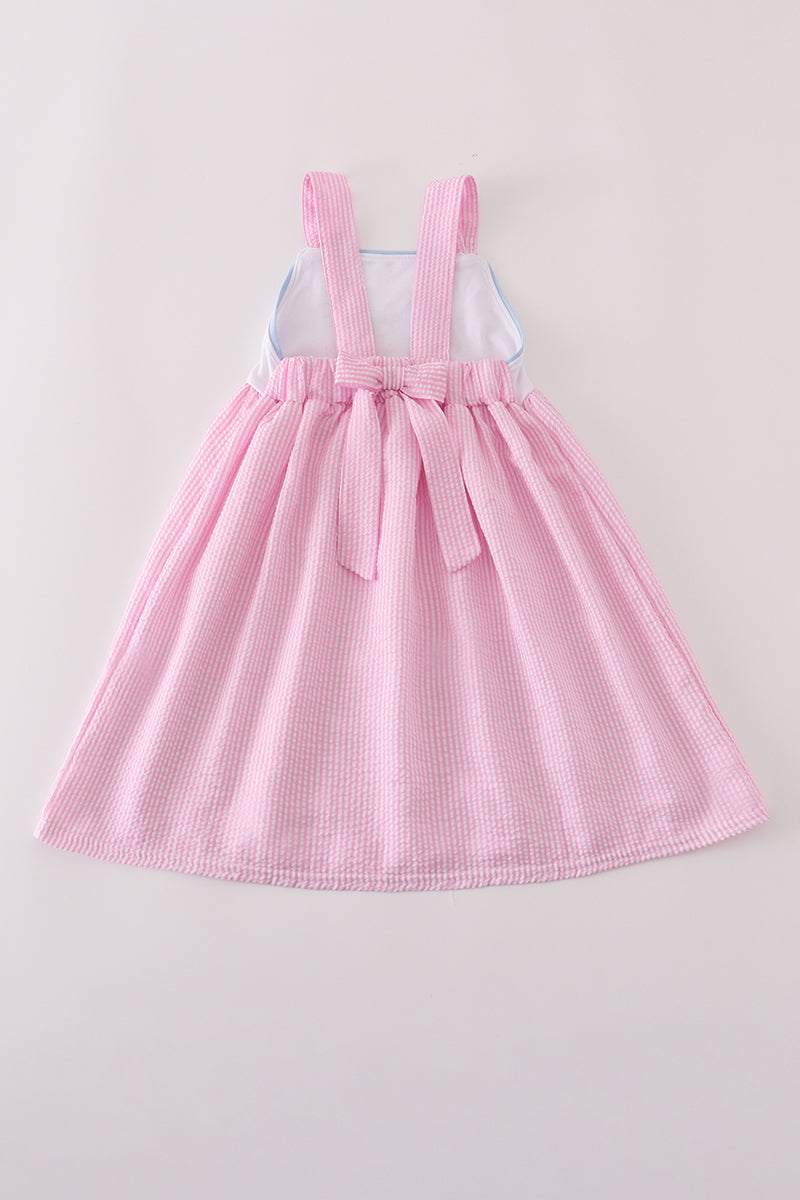 Pink pumpkin carriage embroidery stripe dress
