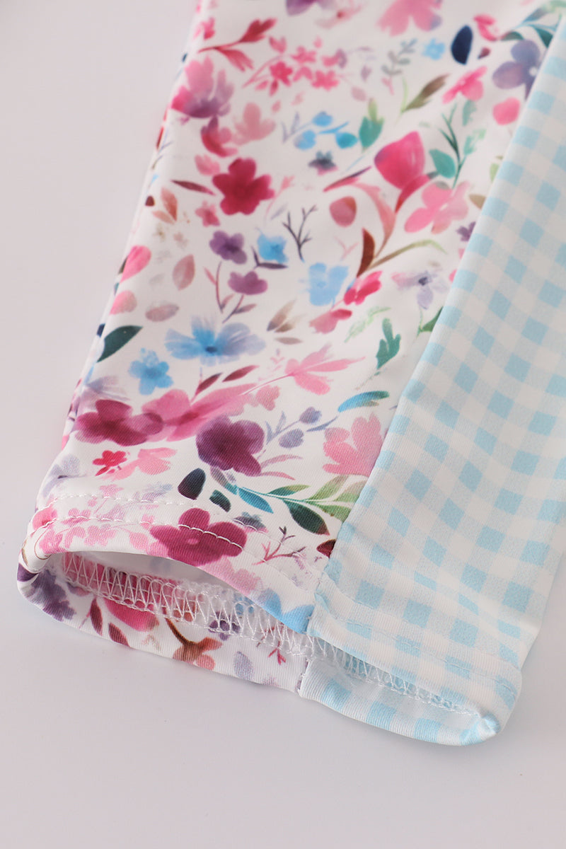 Green floral print 2pc active tank legging set