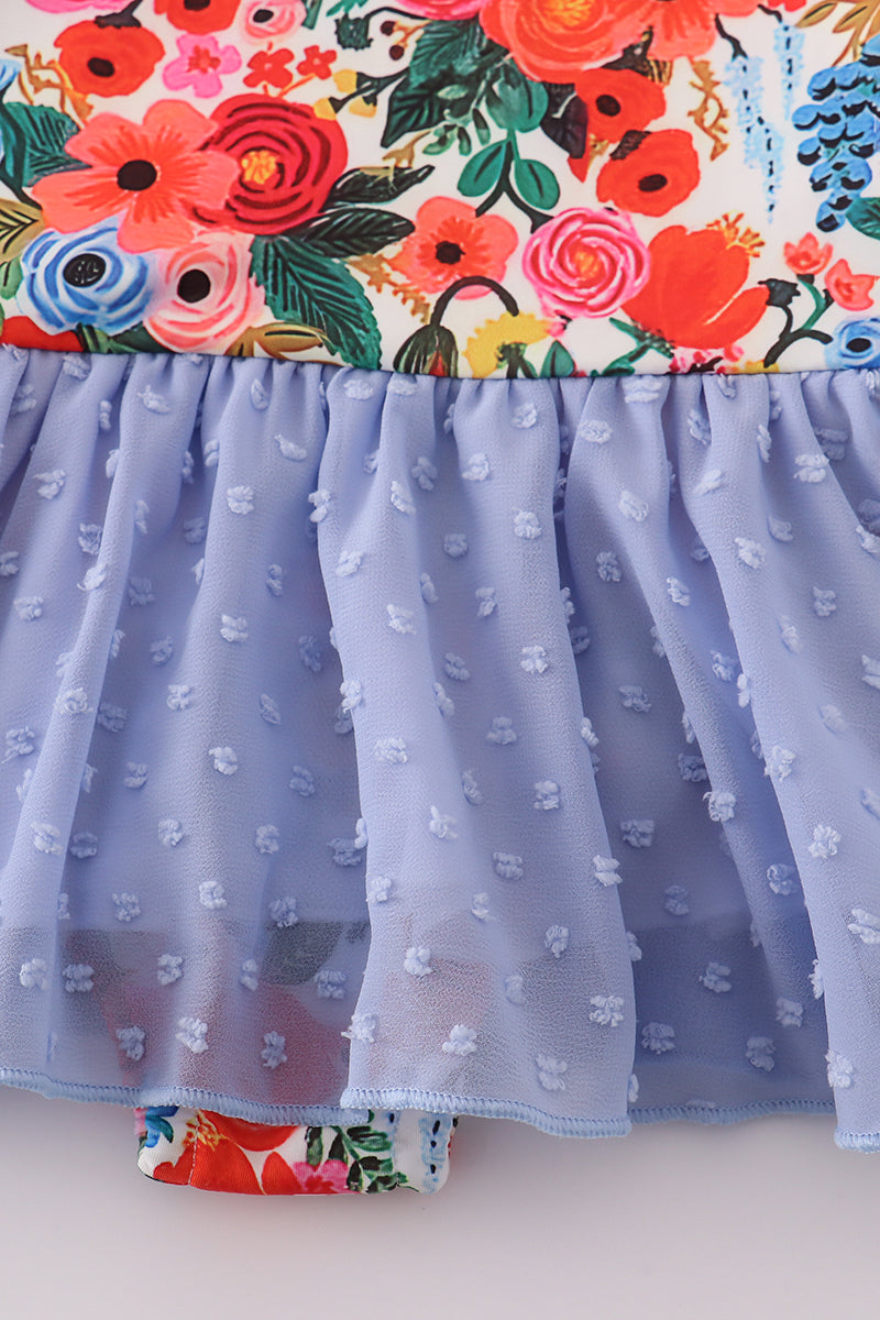 Blue floral swiss dot leotard