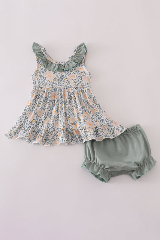 Fall floral print ruffle bloomer set
