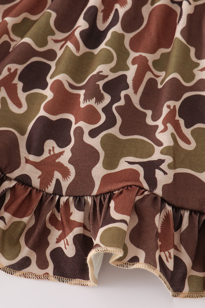 Green camouflage hunting embroidery ruffle pants set