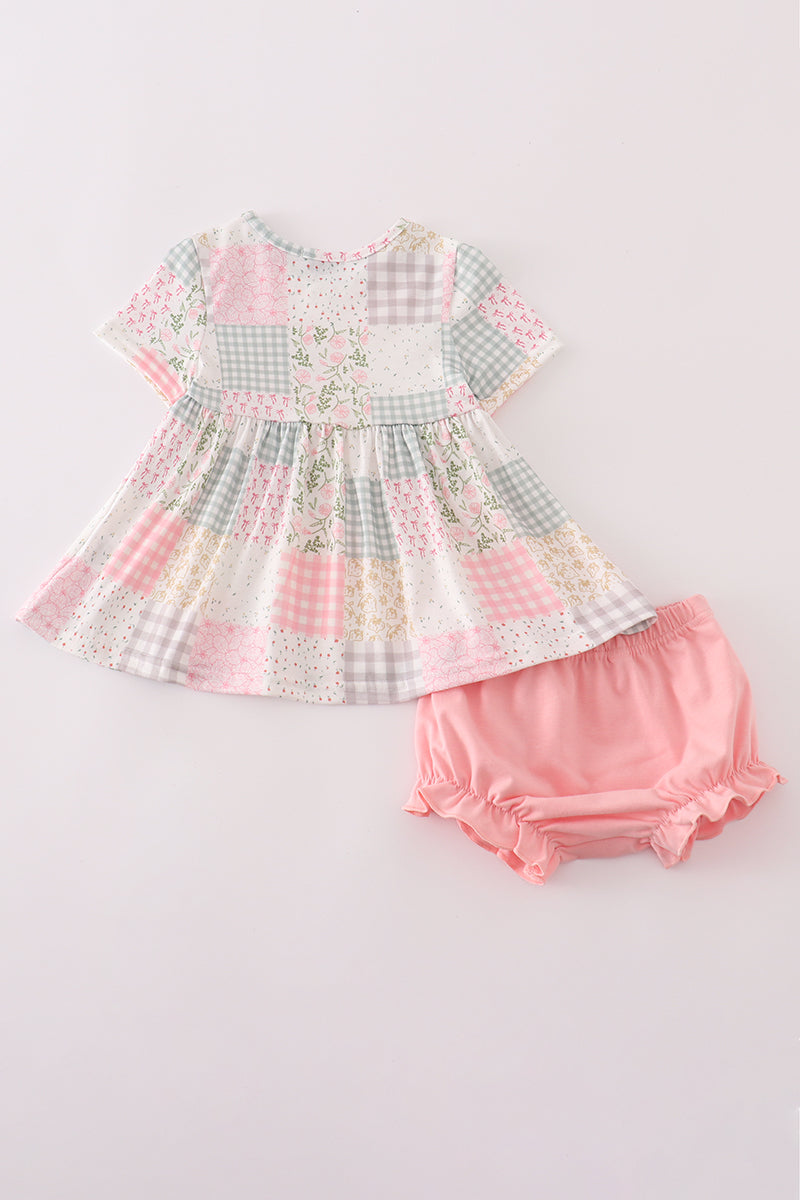 Pastel patchwork garden print bloomer set