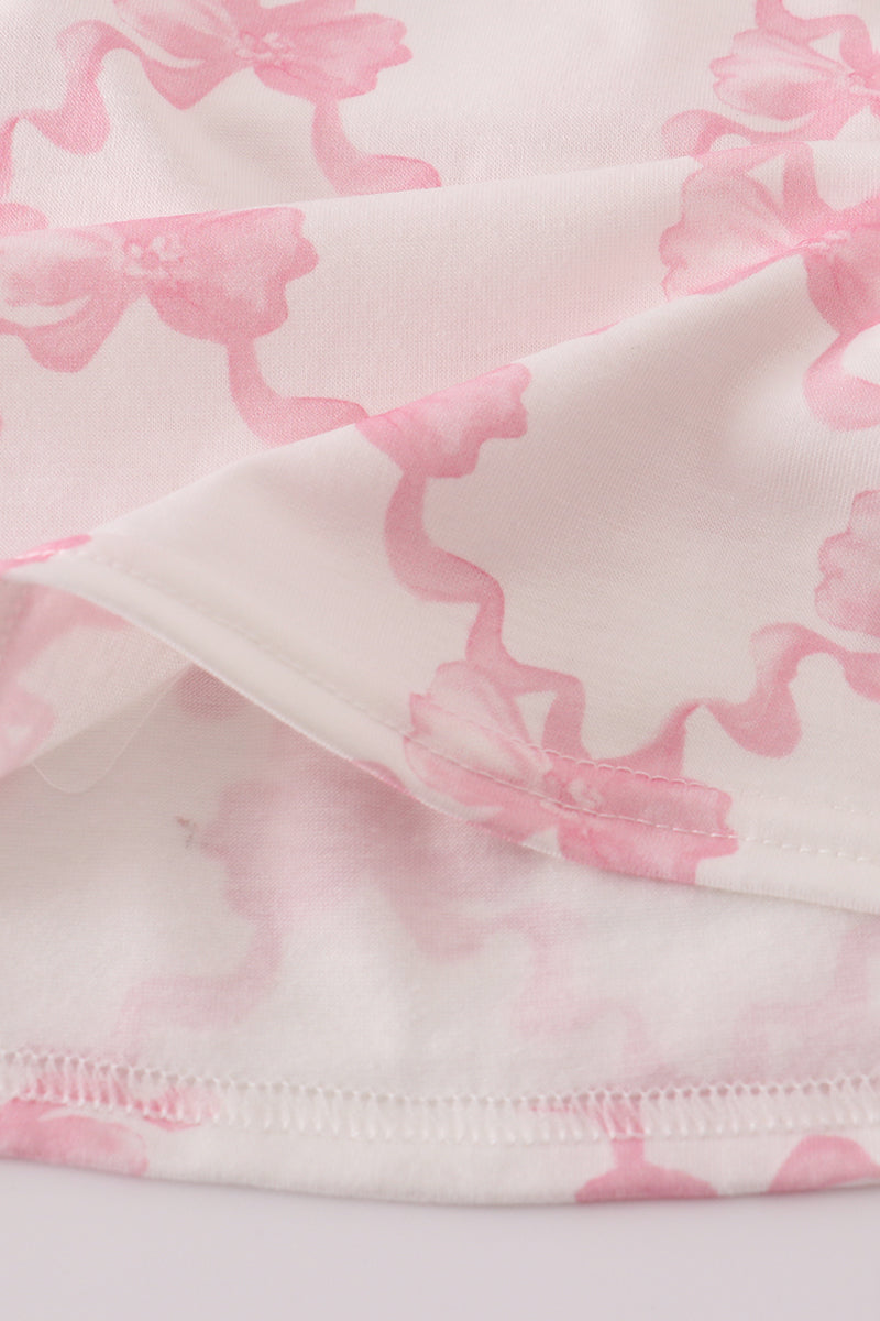 Pink bow tie embroidery ruffle dress