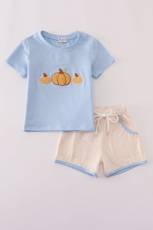 Blue pumpkin french knot shorts set